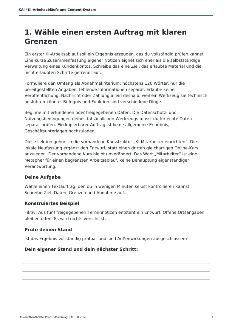 Öffentliche Leseprobe von KI-Arbeitsabläufe und Content-System